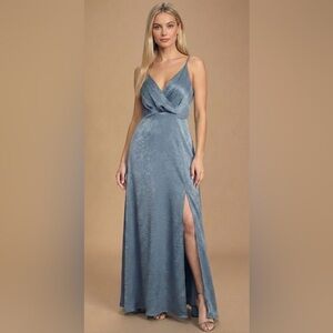 Lulus Constantine Slate Blue‎ Satin Maxi Dress
